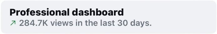 Professional dashboard: 284.7K views in the last 30 days.